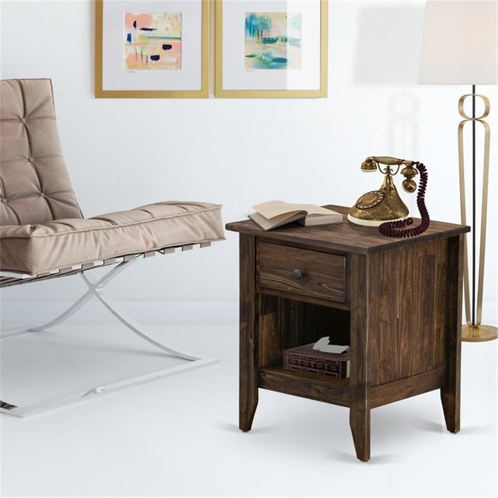 East West Furniture GA-07-ET Gallatin Modern End Table - Rectangle Nightstand with a Drawer for Bedroom, 18x21 Inch Inch, Distressed Jacobean